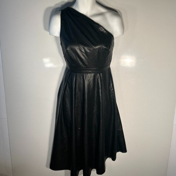 Sofia Vergara NWT SZS Black Faux Leather One Shoulder Dress Goth Timeless Y2K - Picture 7 of 14